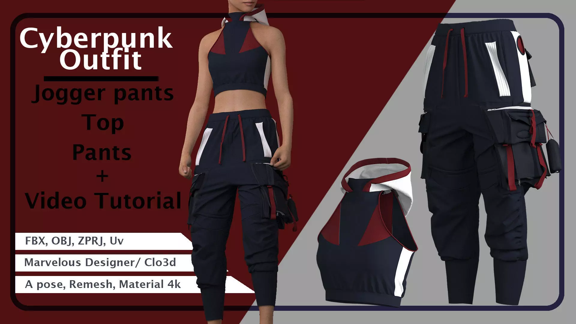 Cyberpunk Tech wear Outfit PLUS Video Tutorial 3D model_0