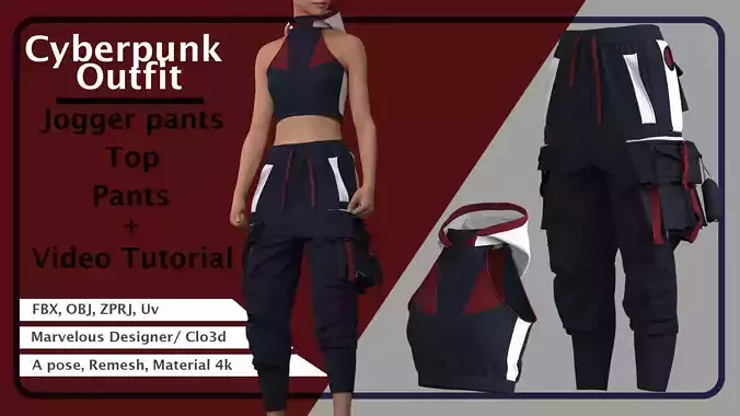 Cyberpunk Tech wear Outfit PLUS Video Tutorial 3D model