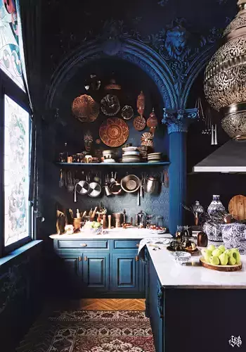 Vintage Blue Kitchen Interior Design
