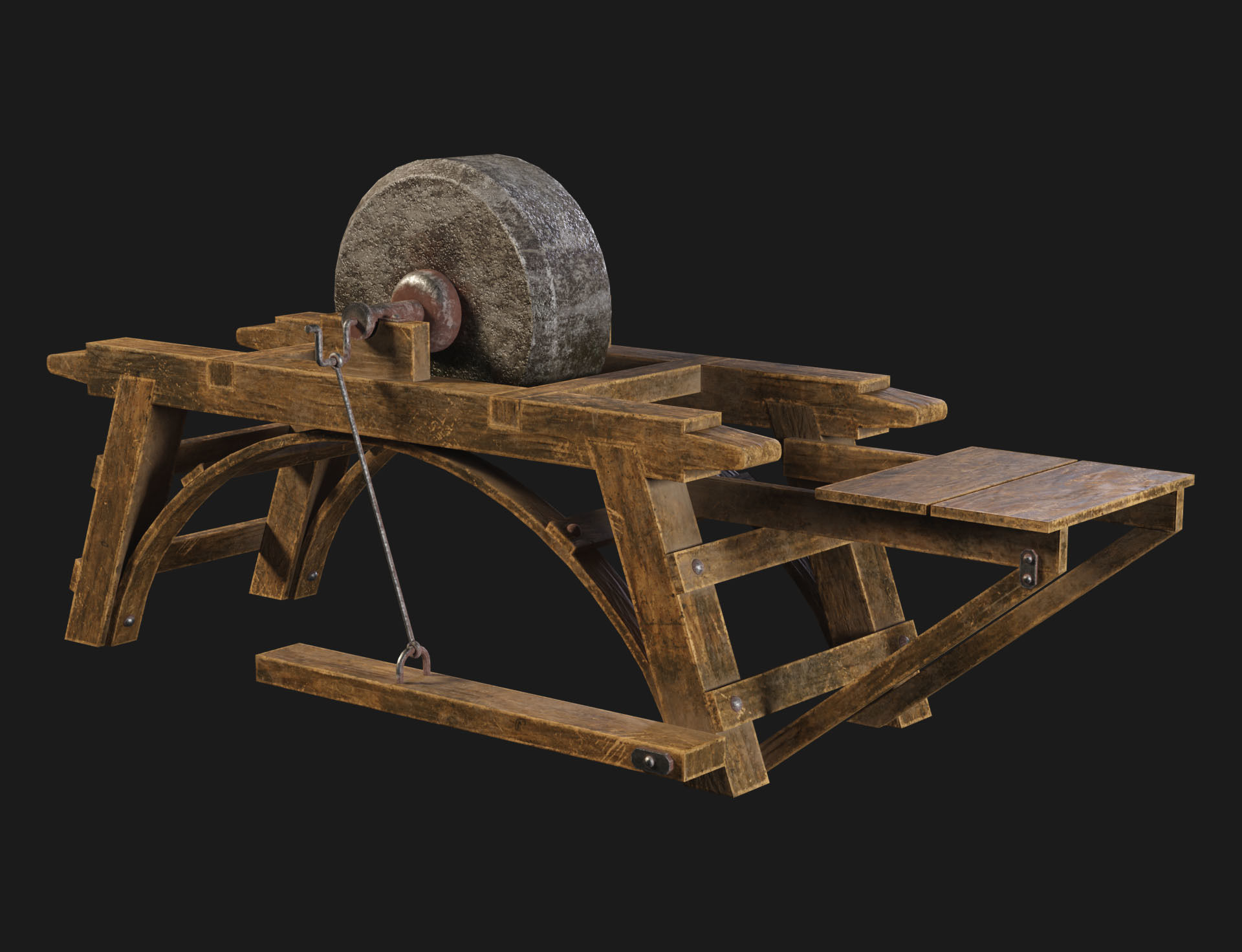 Old Grindstone 2 Low-poly 3D model_1