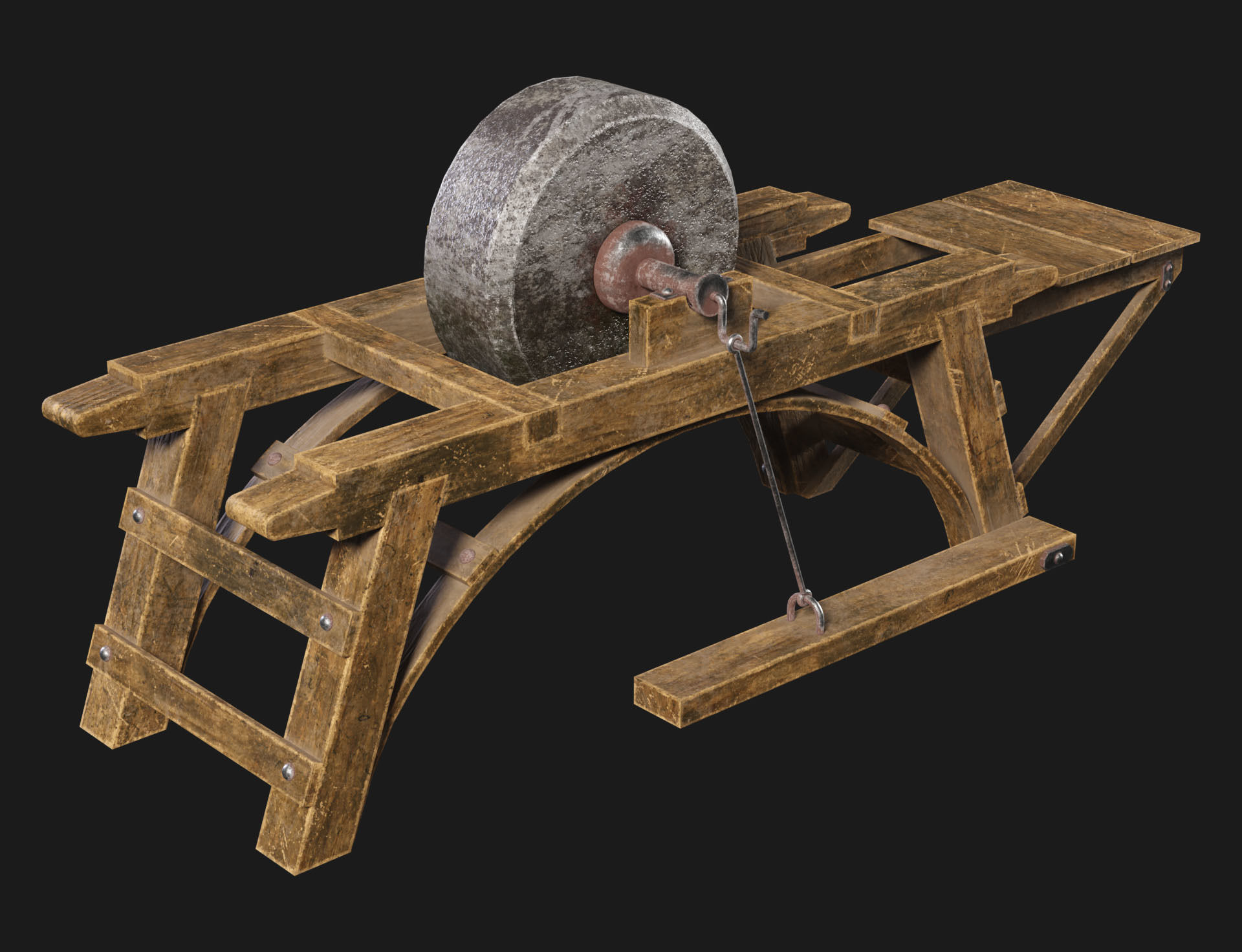 Old Grindstone 2 Low-poly 3D model_4