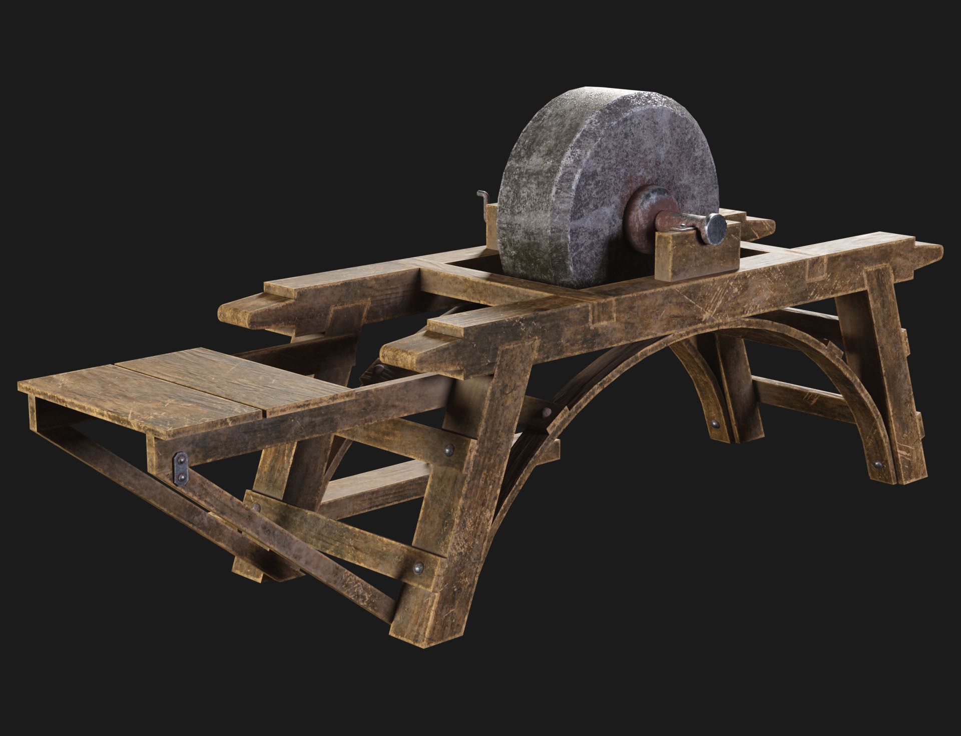 Old Grindstone 2 Low-poly 3D model_3