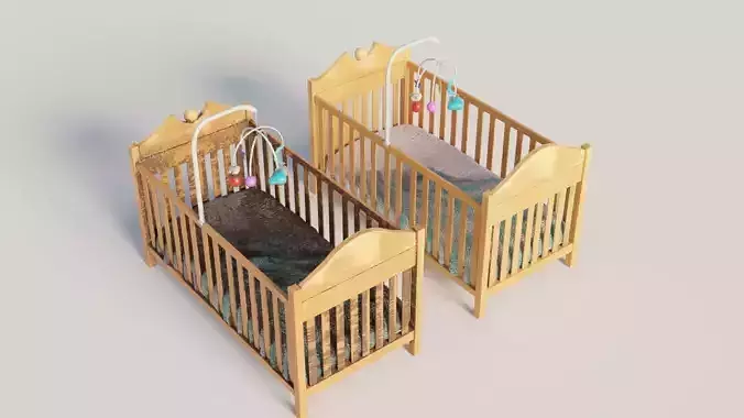 Baby crib with clean and dirty 4k pbr textures