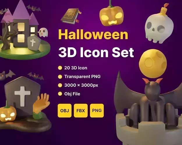 Halloween 3D icon Set UX UI Web Design Elements 3d rendering 