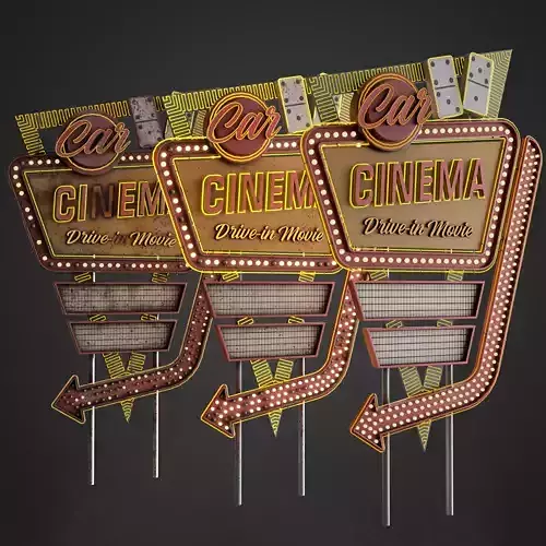 Car Cinema Billboard in 3 versions Low-poly 3D model