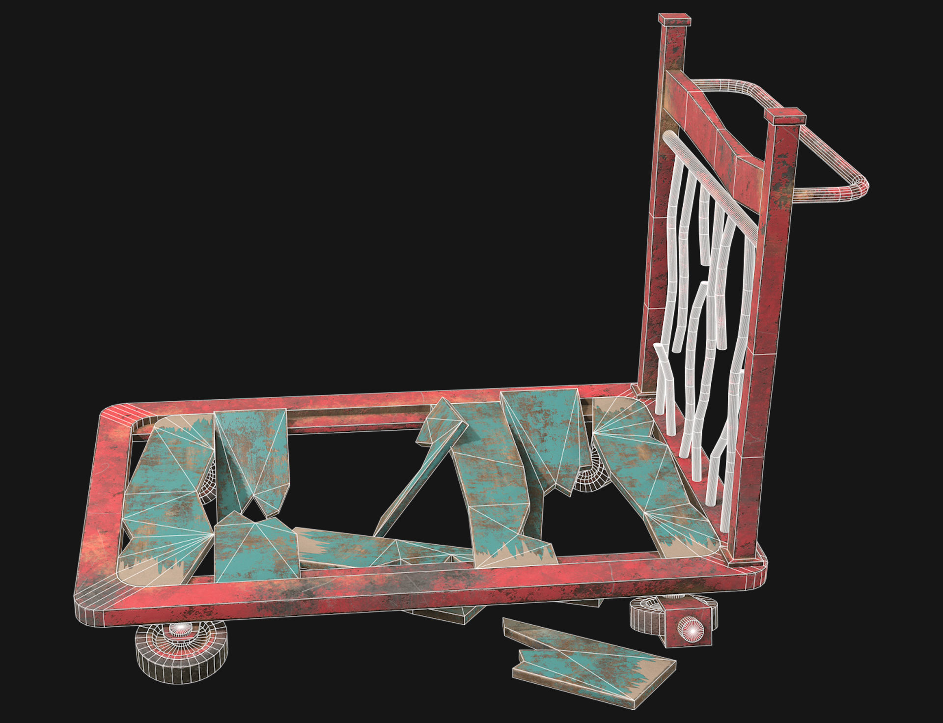 Broken Cart Low-poly 3D model_7