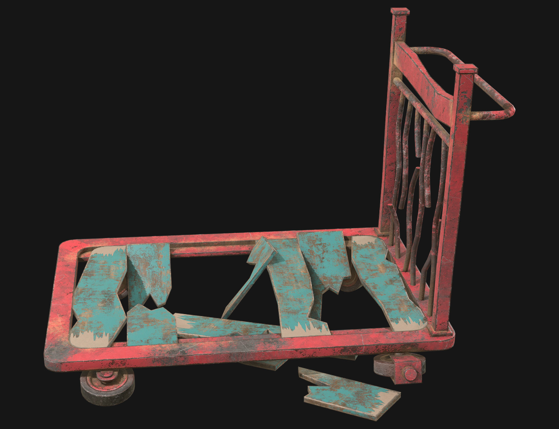Broken Cart Low-poly 3D model_2