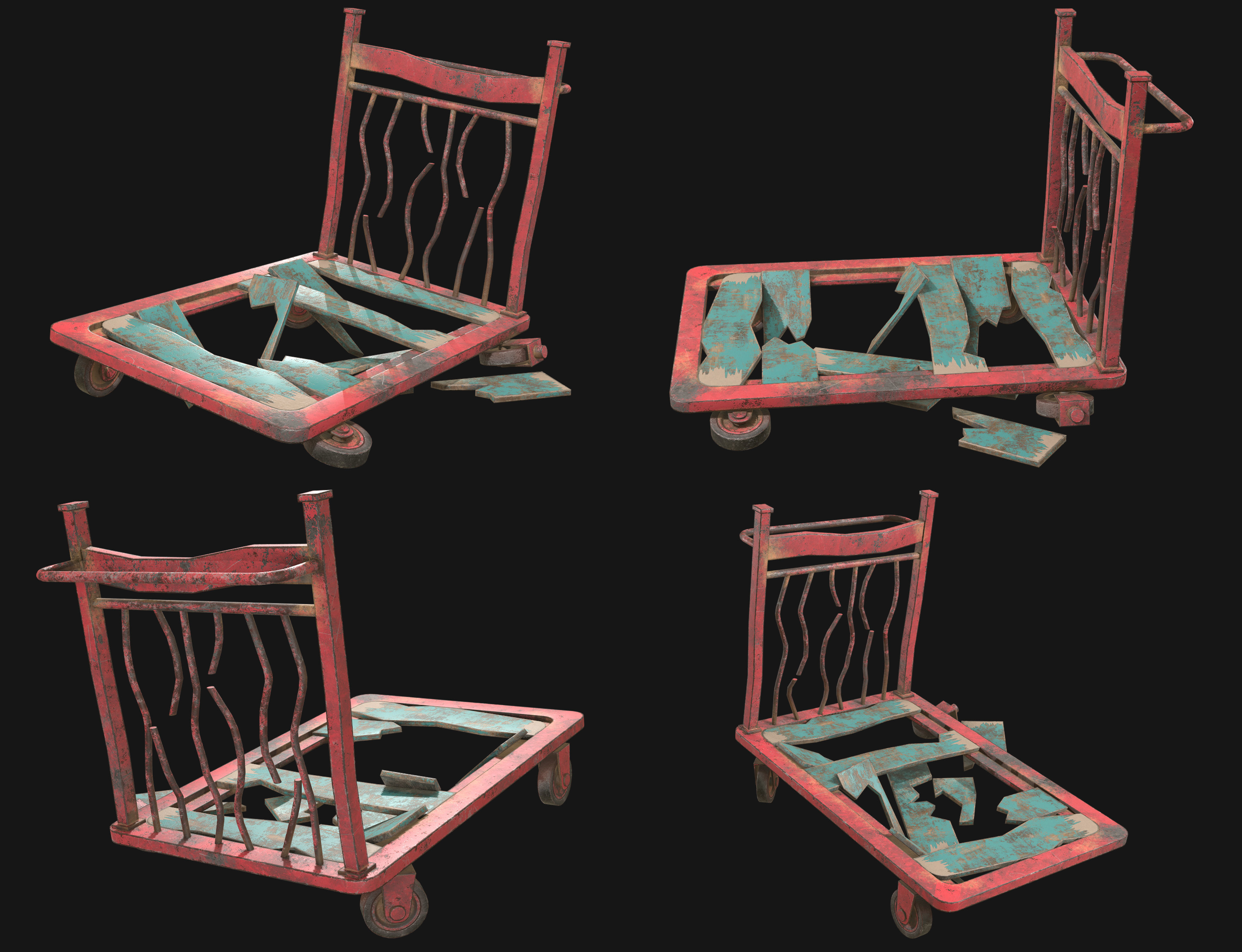 Broken Cart Low-poly 3D model_4