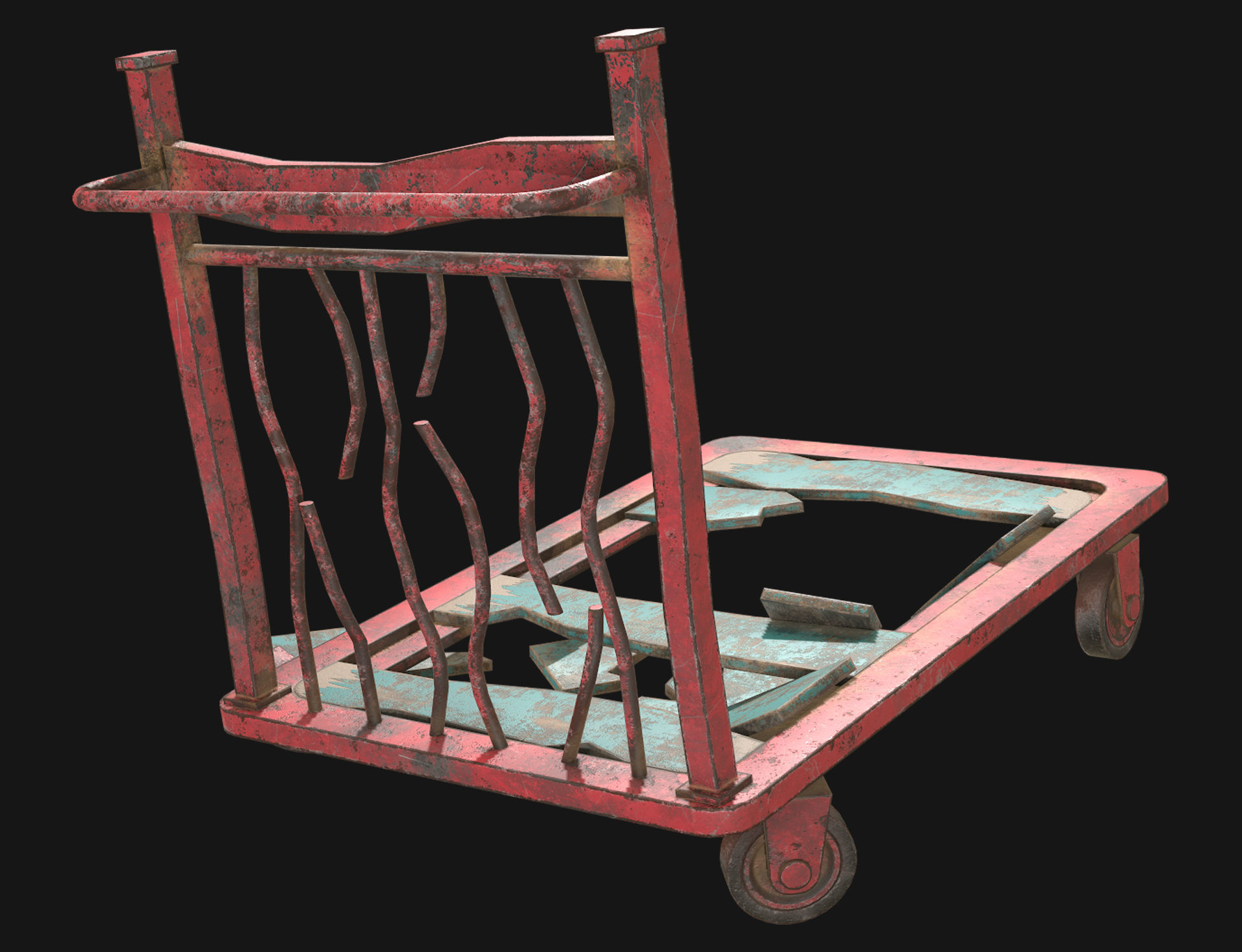 Broken Cart Low-poly 3D model_3