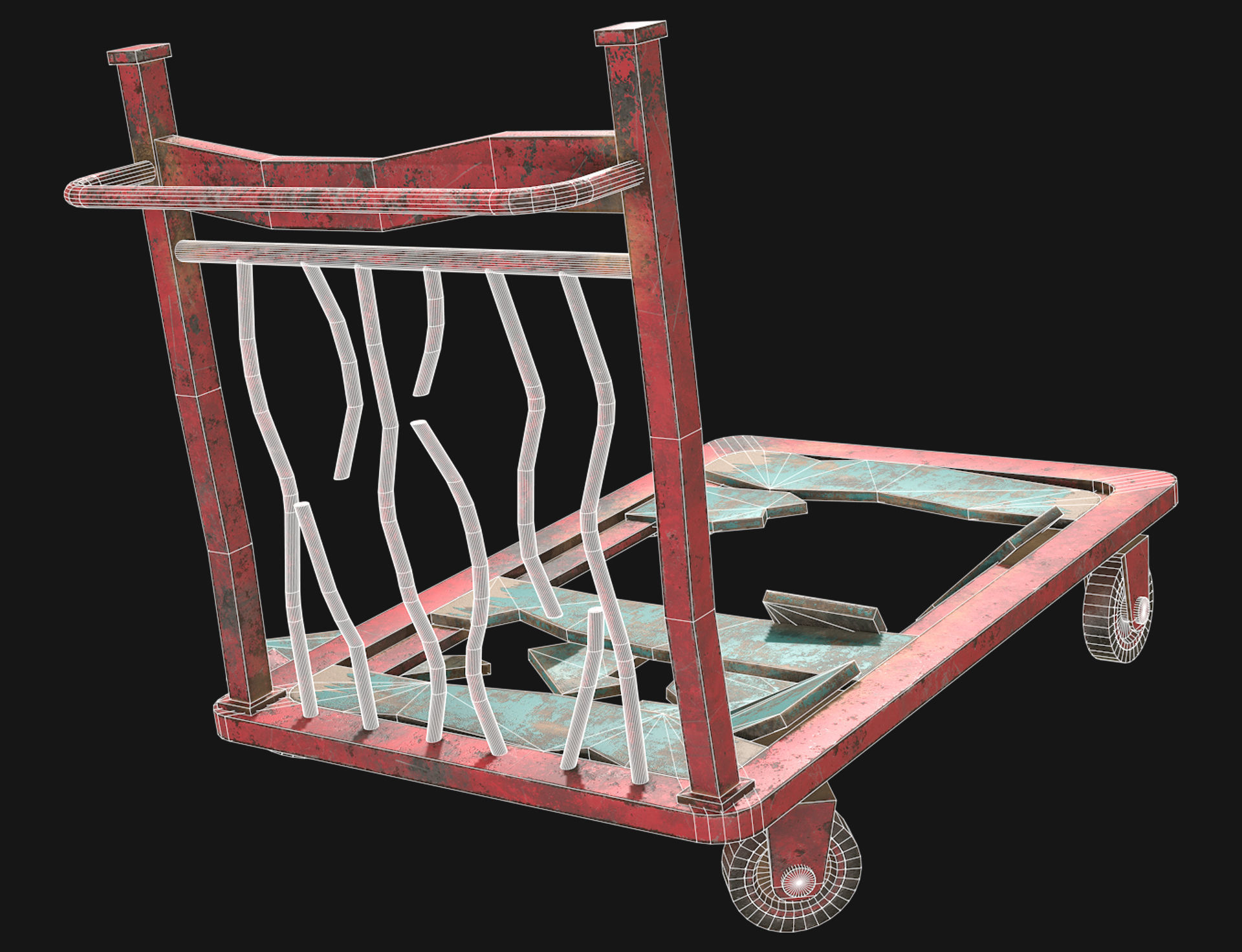 Broken Cart Low-poly 3D model_8