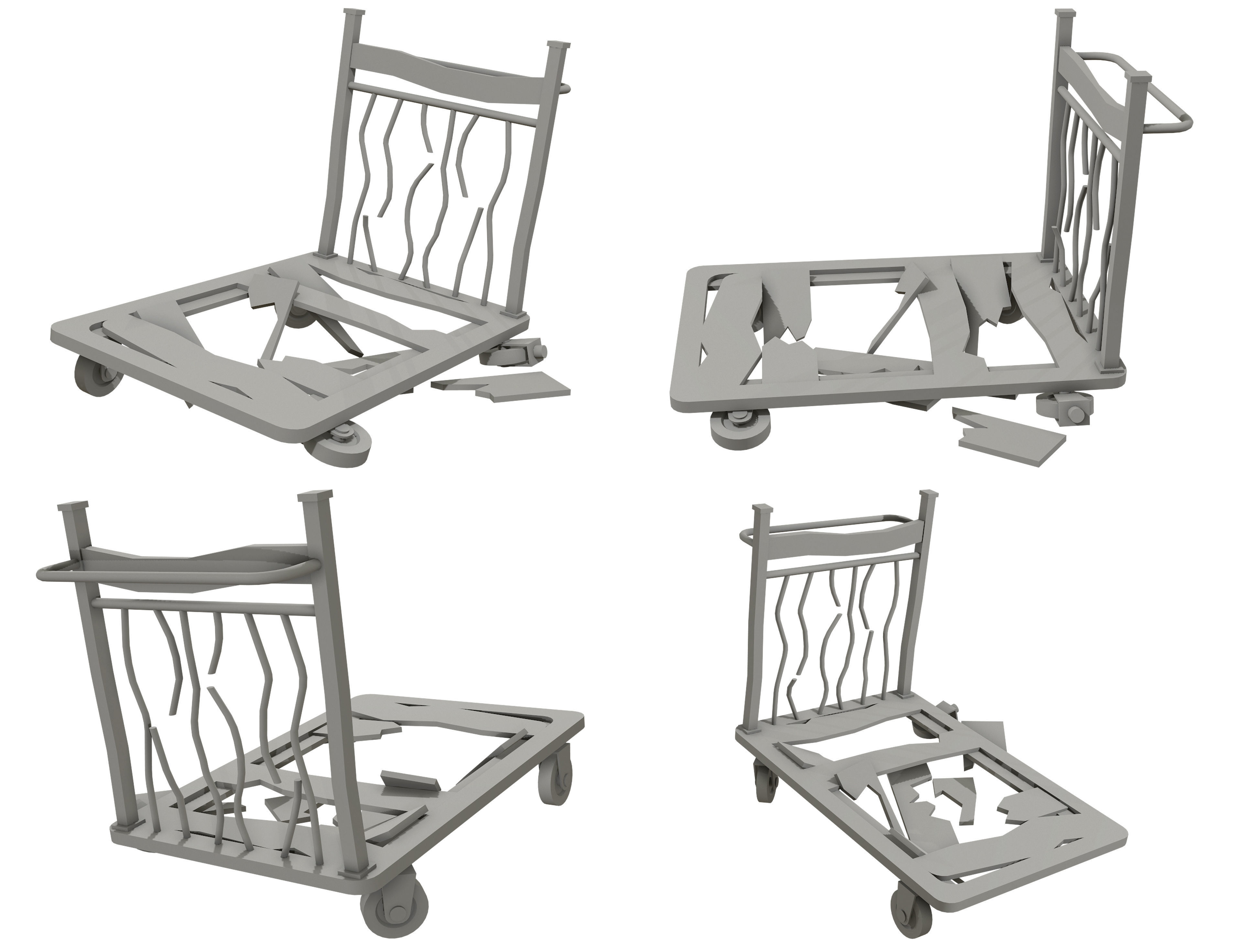 Broken Cart Low-poly 3D model_15