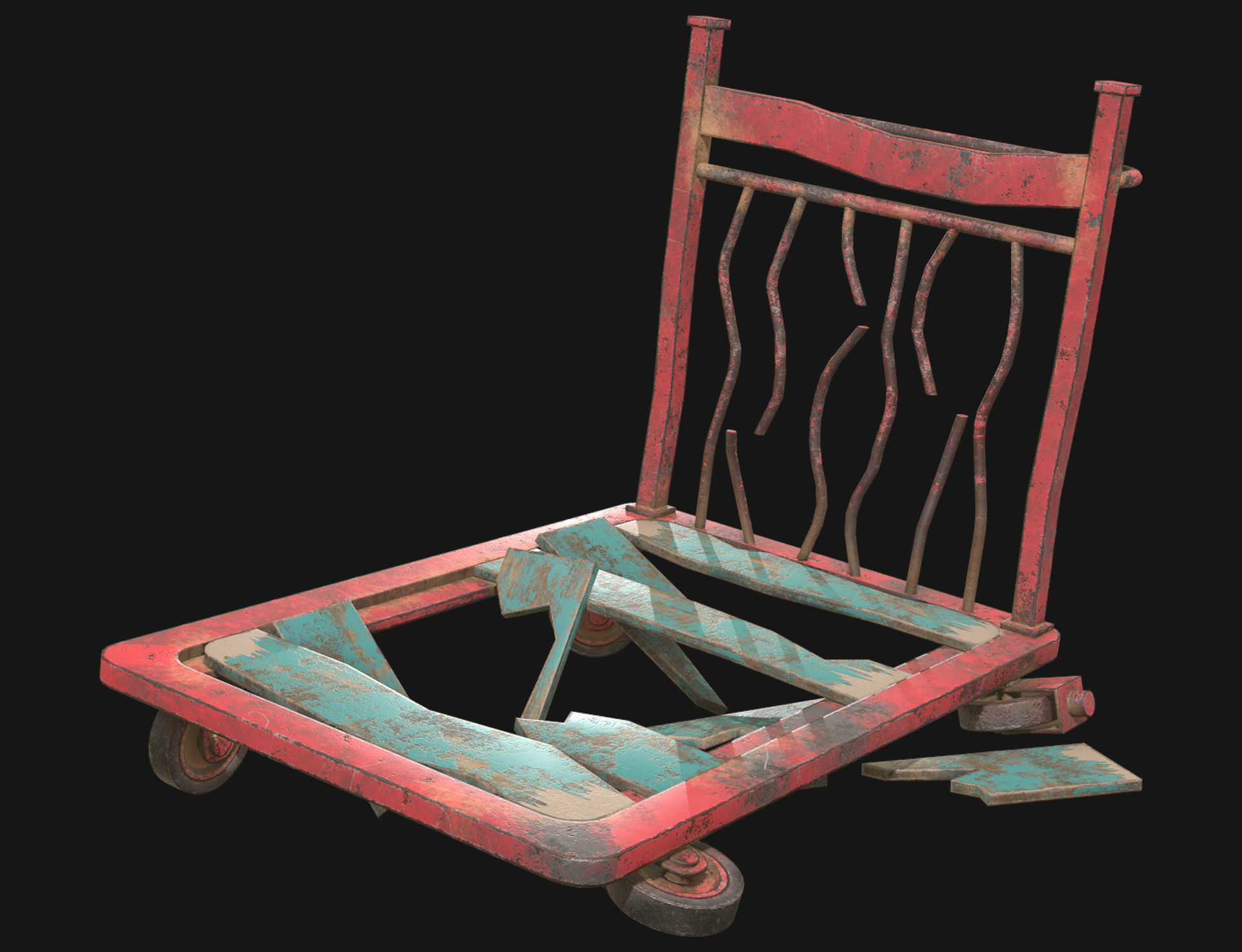 Broken Cart Low-poly 3D model_1