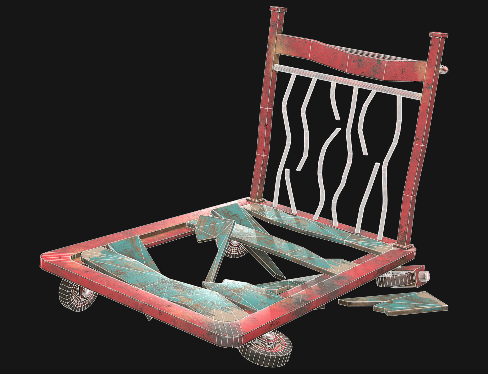 Broken Cart Low-poly 3D model_6