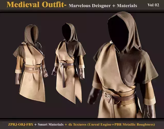 Medieval Outfit-Marvelous Designer-fbx-obj-materials