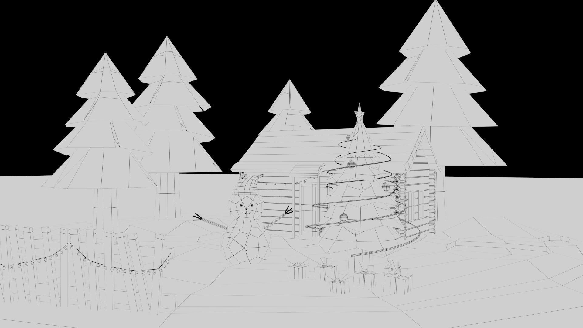 An Isometric design for a cute snowman and christmas tree 3D print model_7