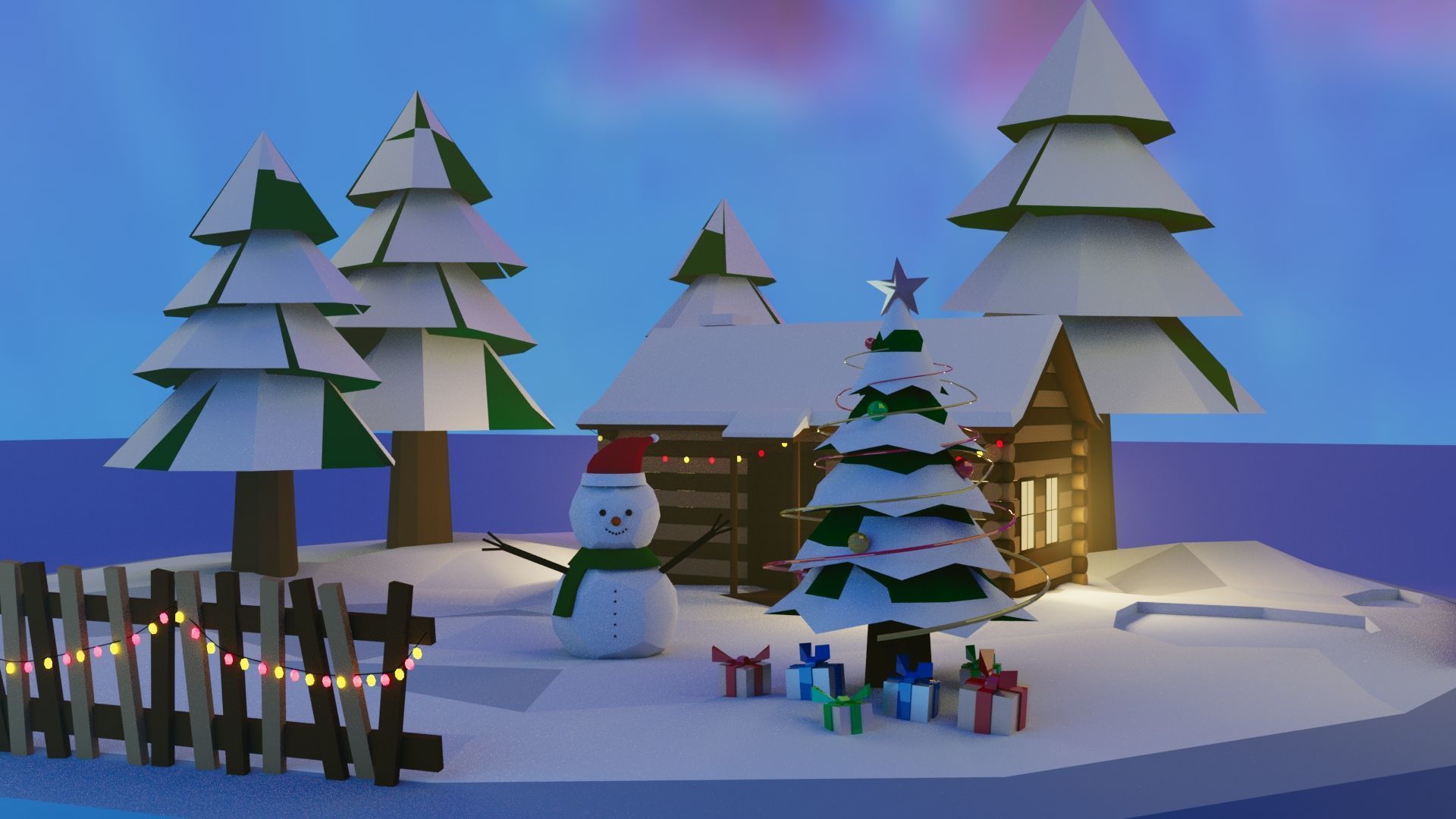An Isometric design for a cute snowman and christmas tree 3D print model_1