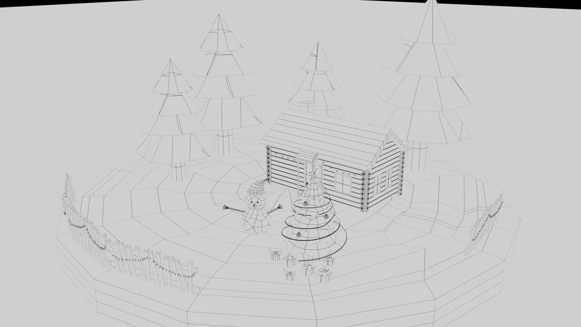 An Isometric design for a cute snowman and christmas tree 3D print model_6