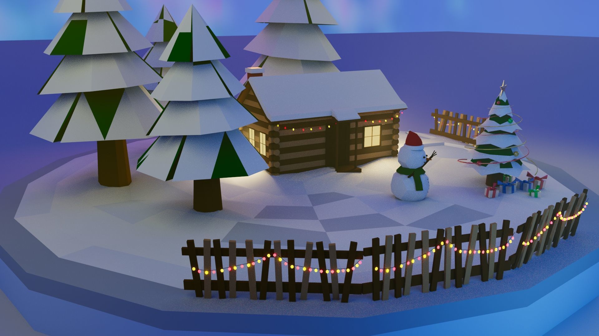 An Isometric design for a cute snowman and christmas tree 3D print model_2