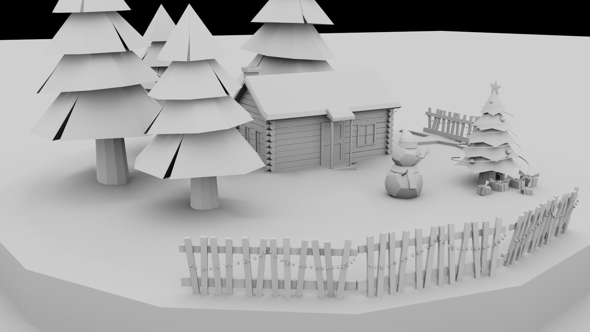 An Isometric design for a cute snowman and christmas tree 3D print model_5