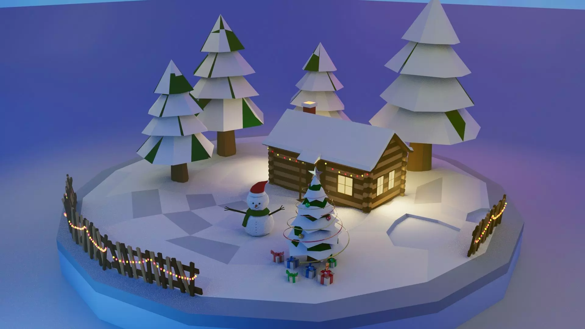An Isometric design for a cute snowman and christmas tree 3D print model_0