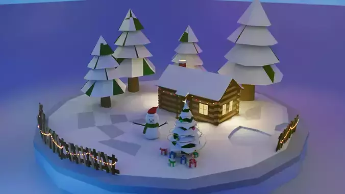 An Isometric design for a cute snowman and christmas tree 3D print model