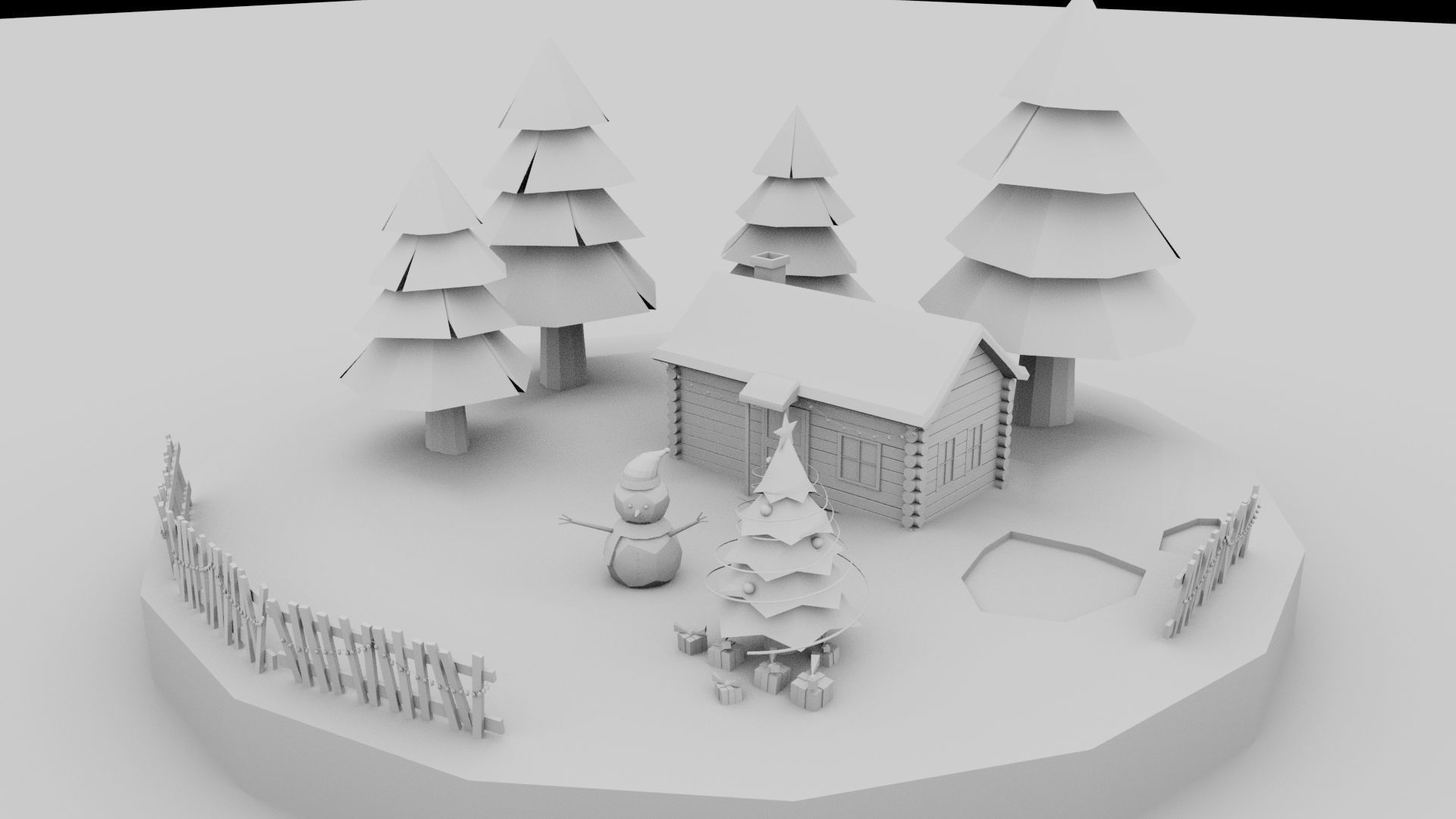 An Isometric design for a cute snowman and christmas tree 3D print model_3