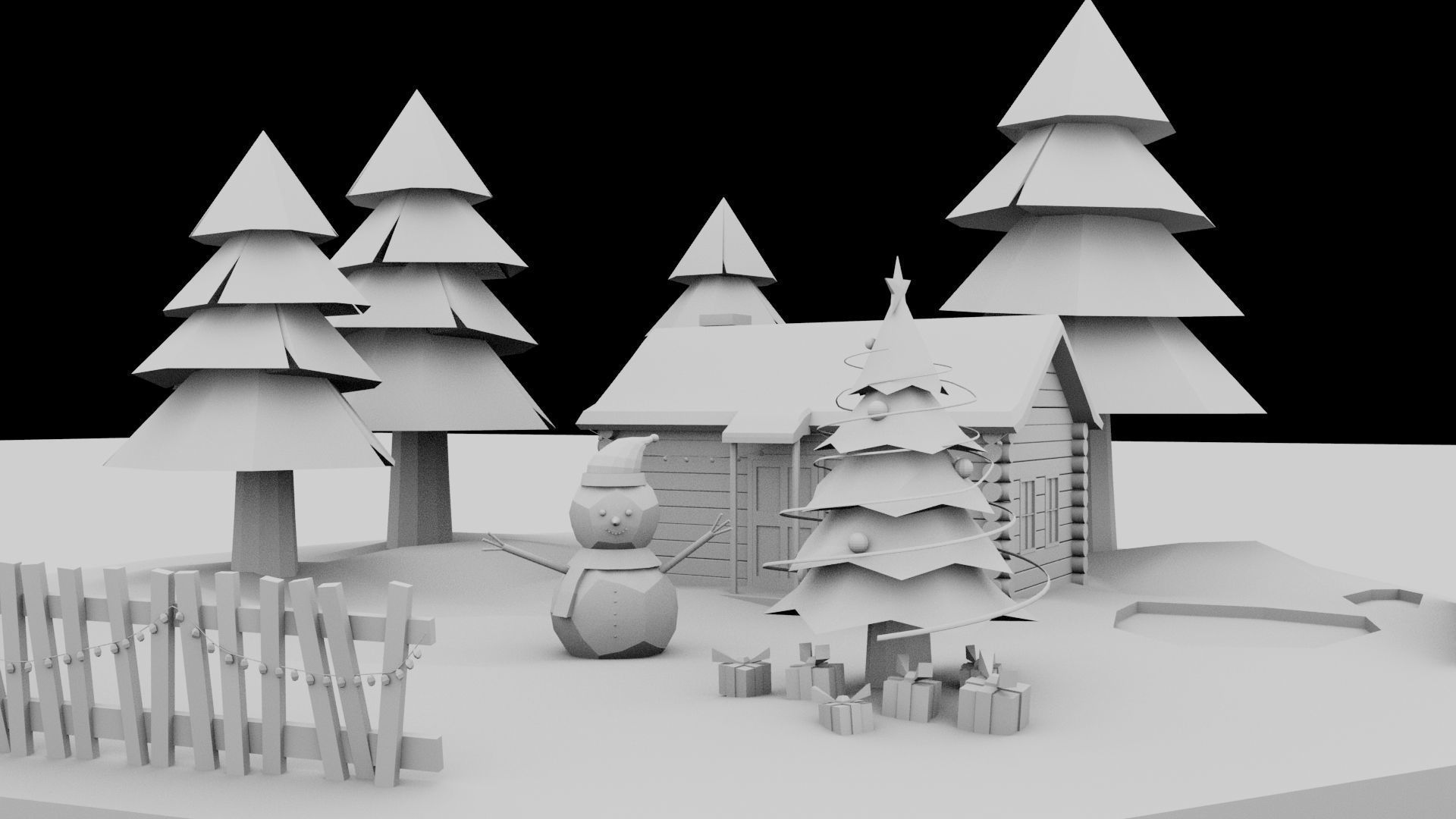An Isometric design for a cute snowman and christmas tree 3D print model_4