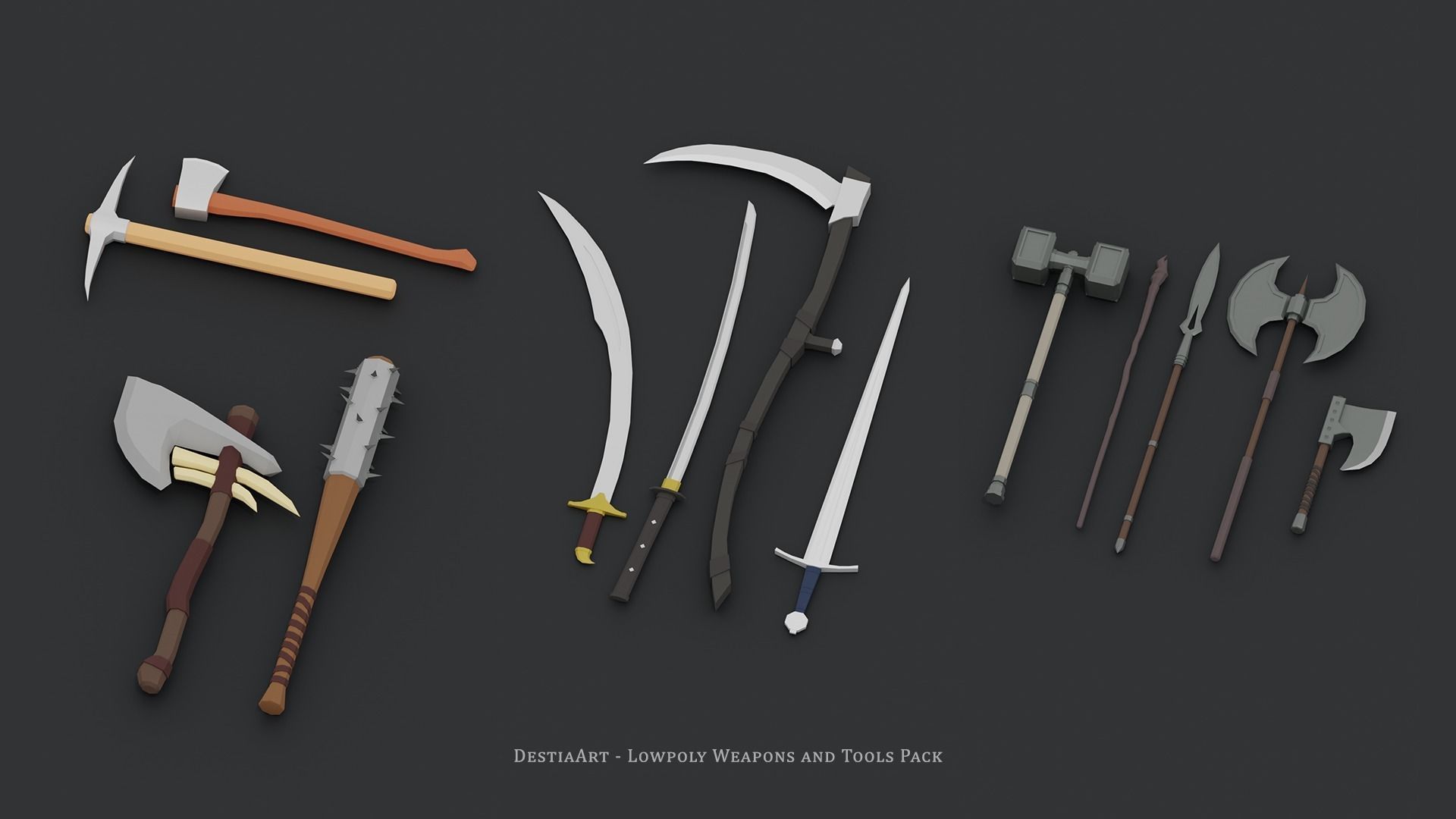 Lowpoly Weapons and Tools Pack Low-poly 3D model_5