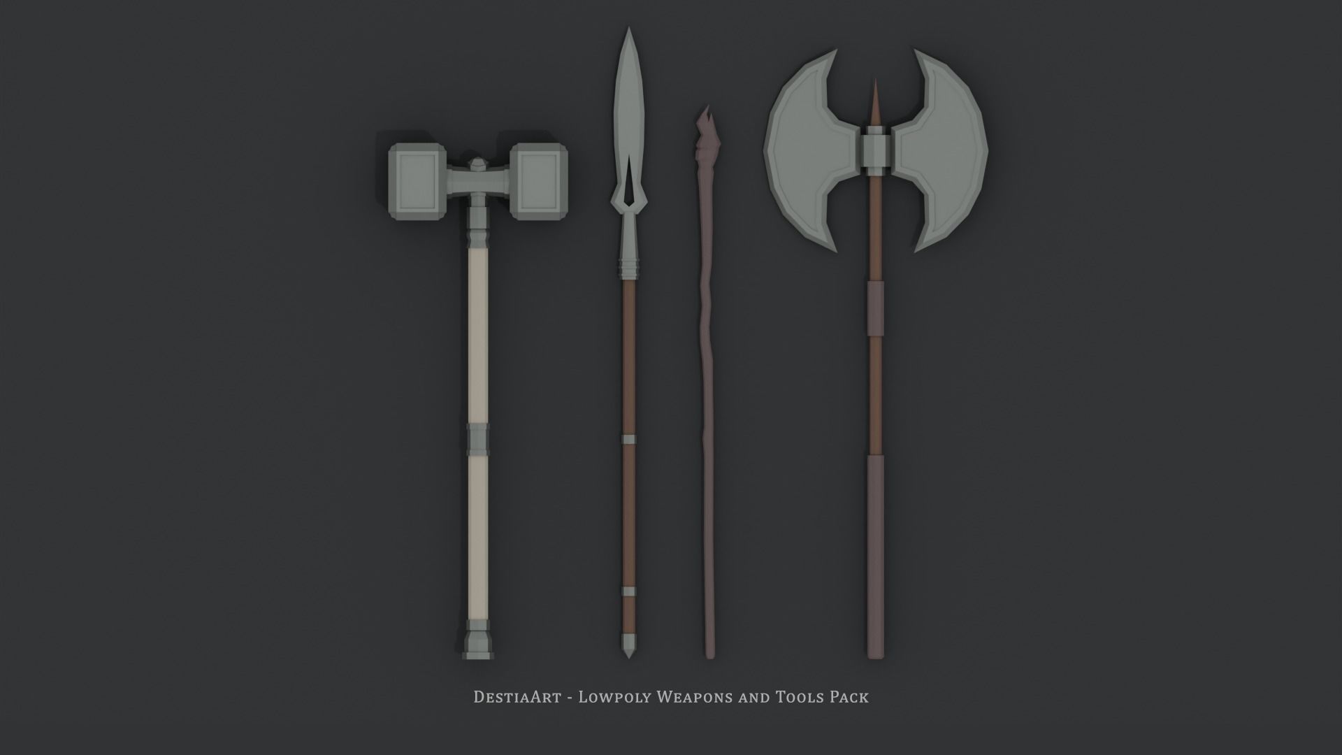 Lowpoly Weapons and Tools Pack Low-poly 3D model_2