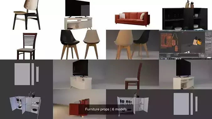 Furniture props 3D Model Collection