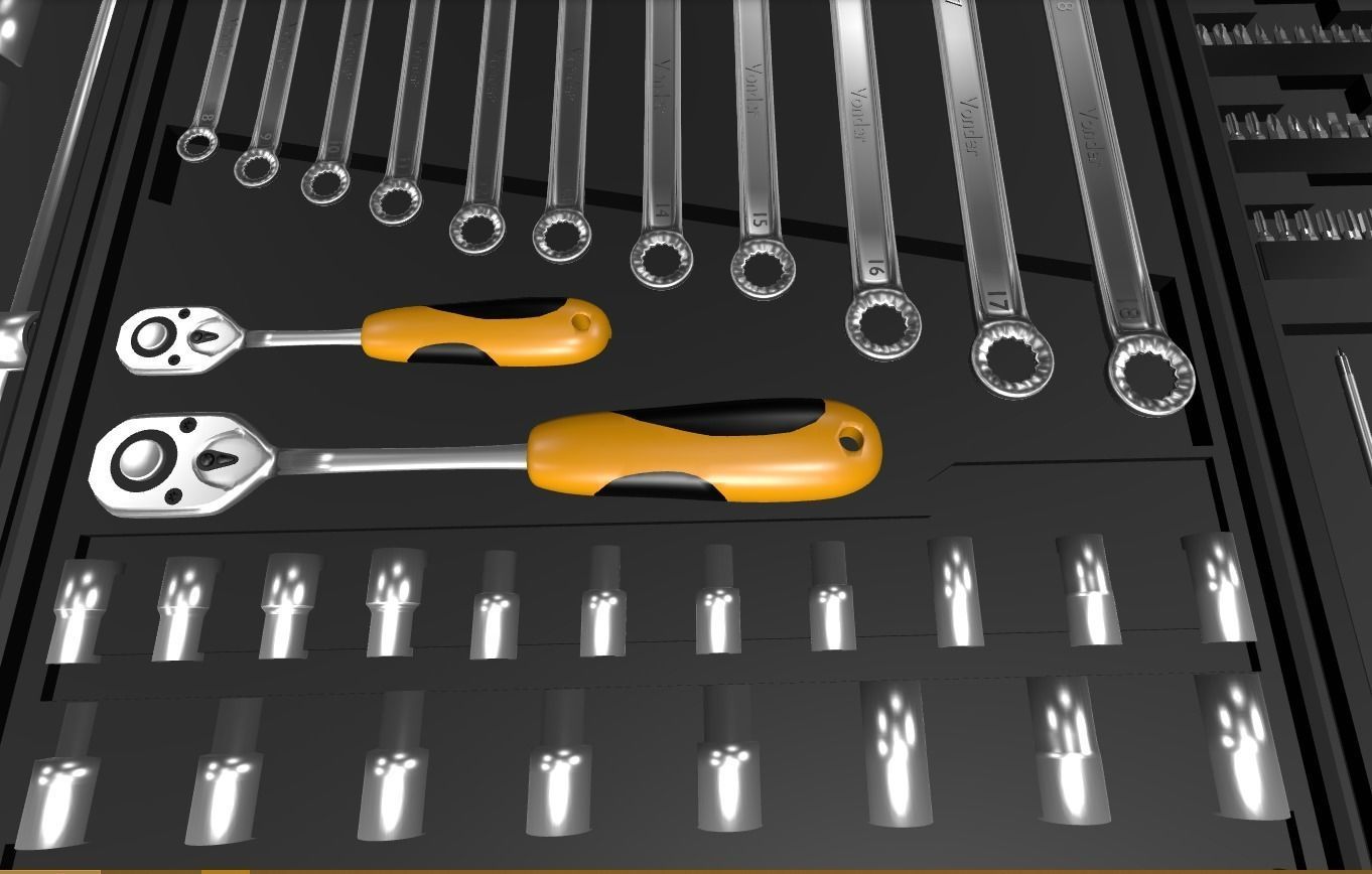 Vonder Toolbox - 110 tool pieces Low-poly 3D model_5