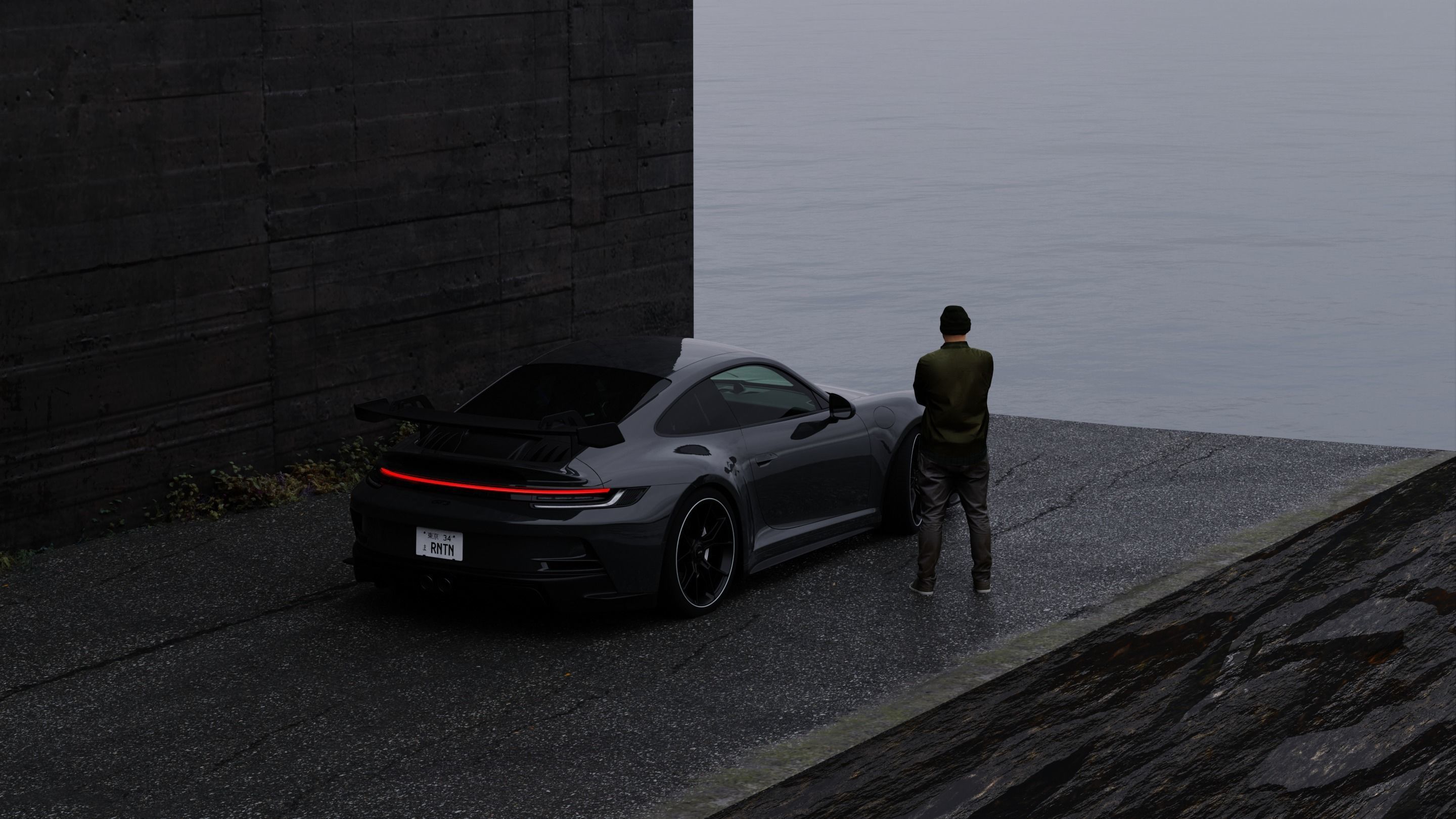 Car Seaside Scene 3D Blender File Textured FBX File 3D model_12