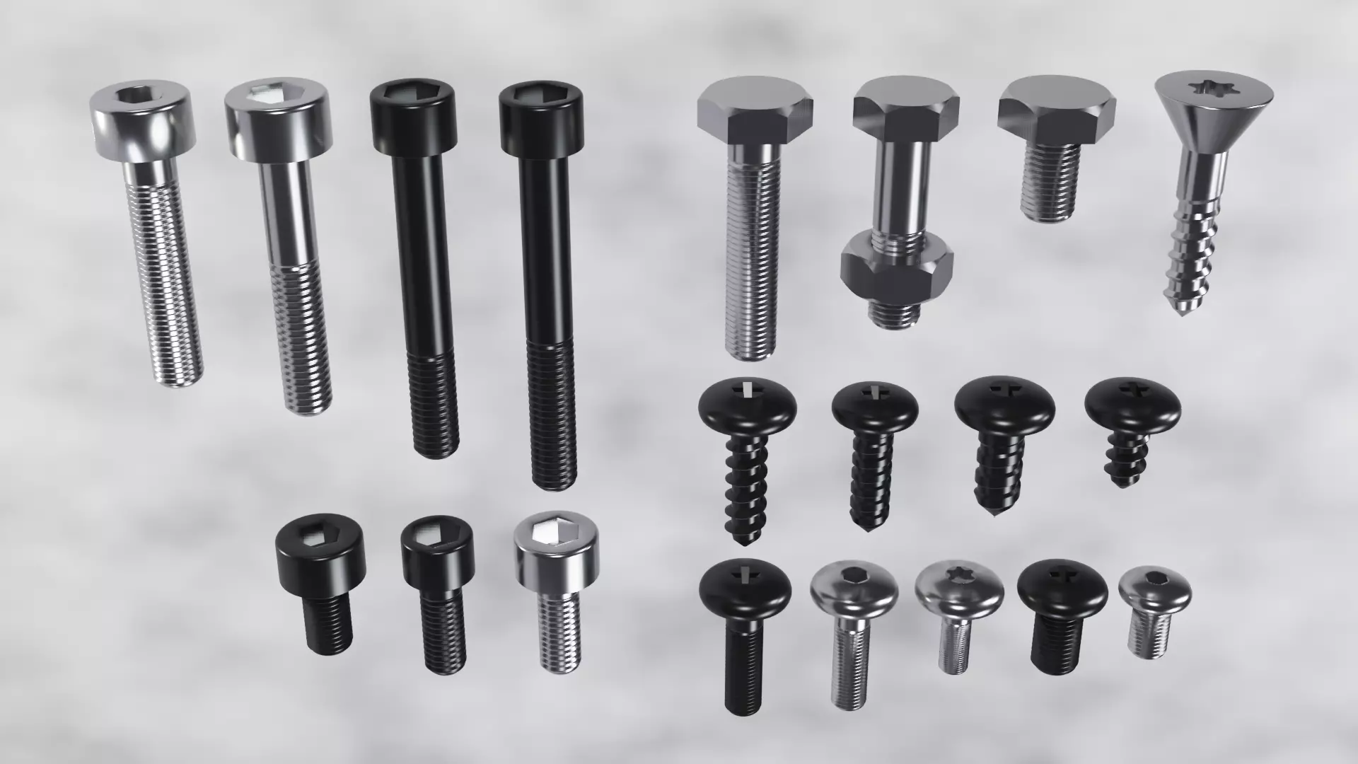 Screws and bolts collection 3D model_0