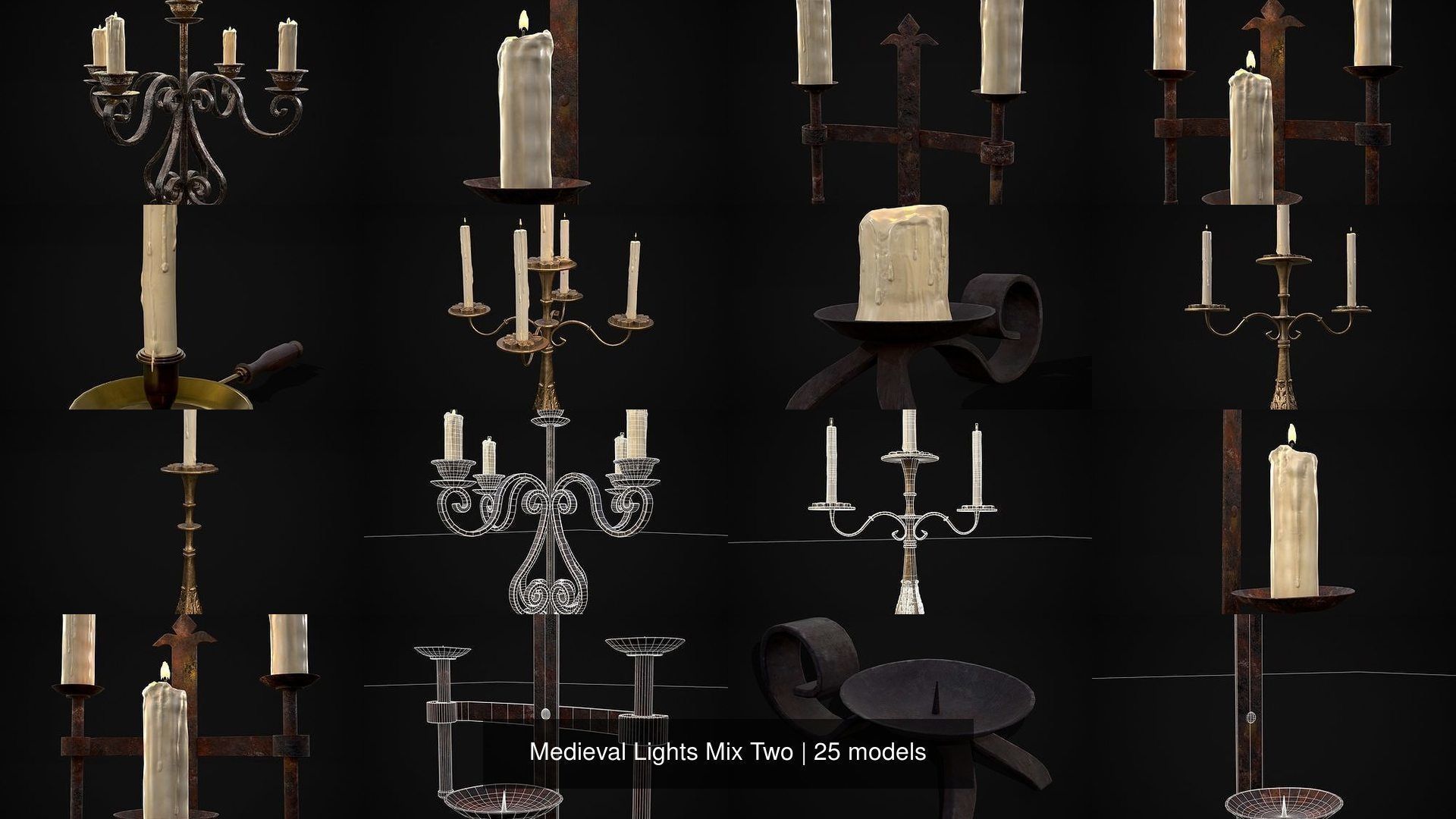 Medieval Lights Mix Two 3D Model Collection_3