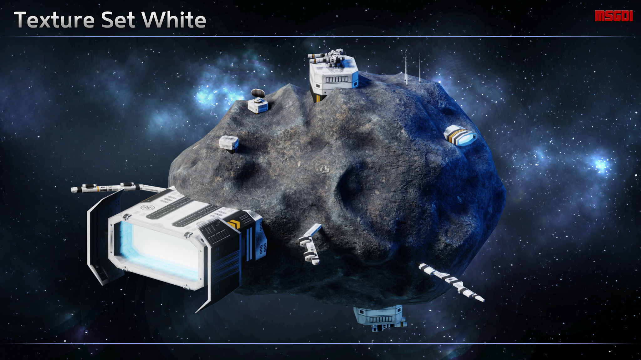 Modular Asteroid Base Low-poly 3D model_10