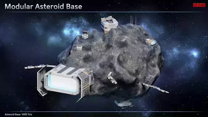 Modular Asteroid Base Low-poly 3D model