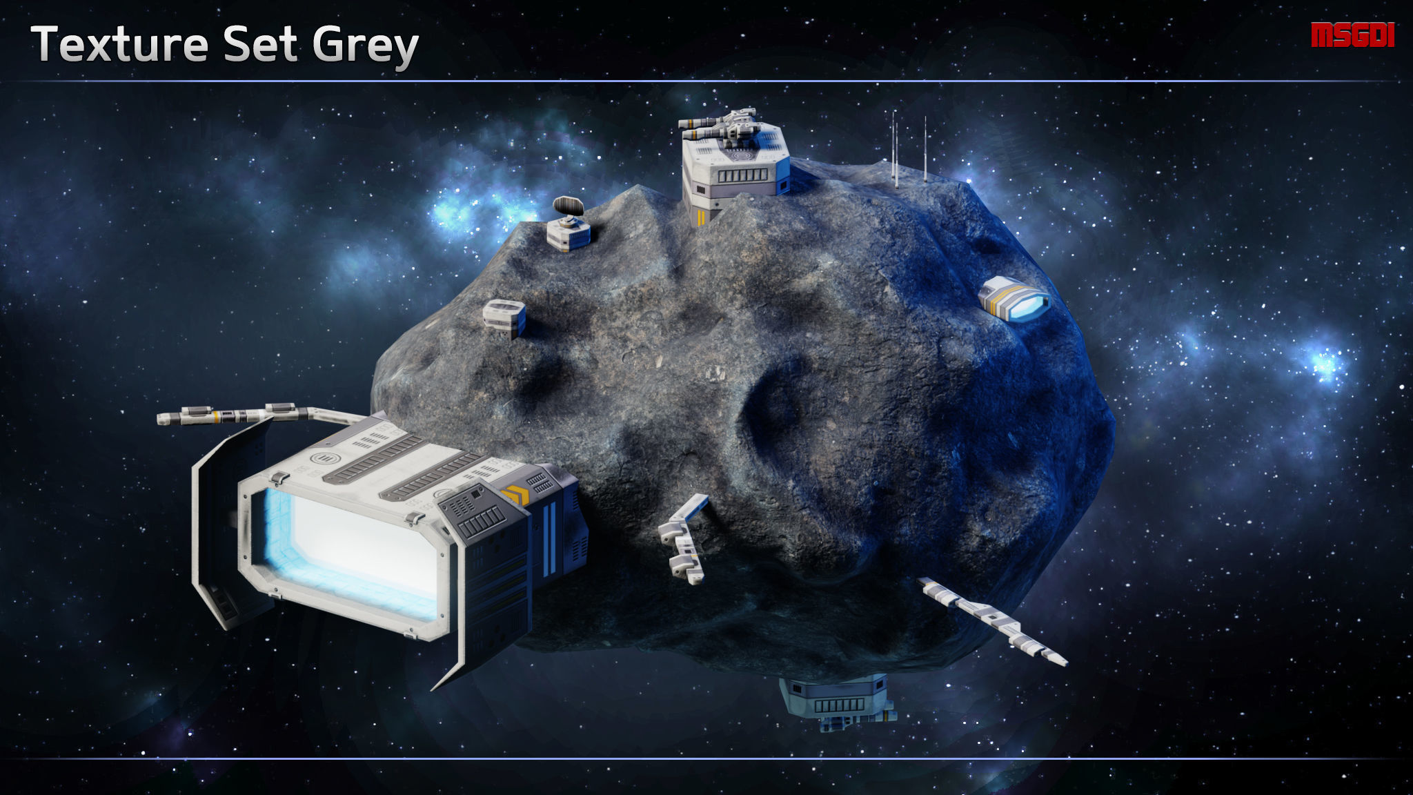 Modular Asteroid Base Low-poly 3D model_8