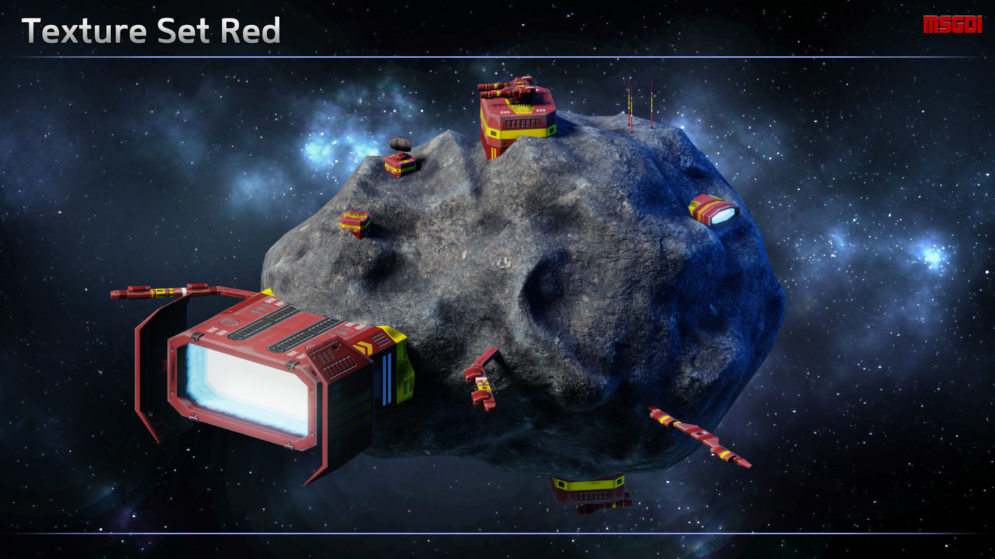 Modular Asteroid Base Low-poly 3D model_9
