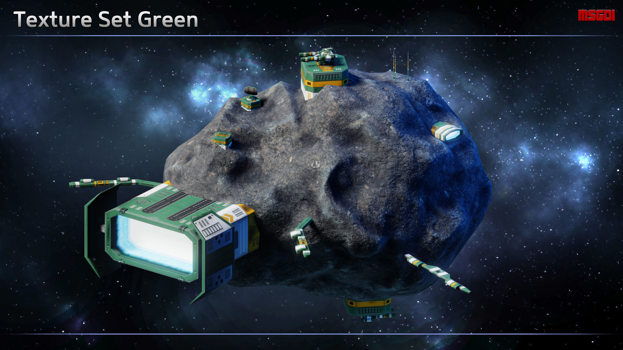Modular Asteroid Base Low-poly 3D model_7