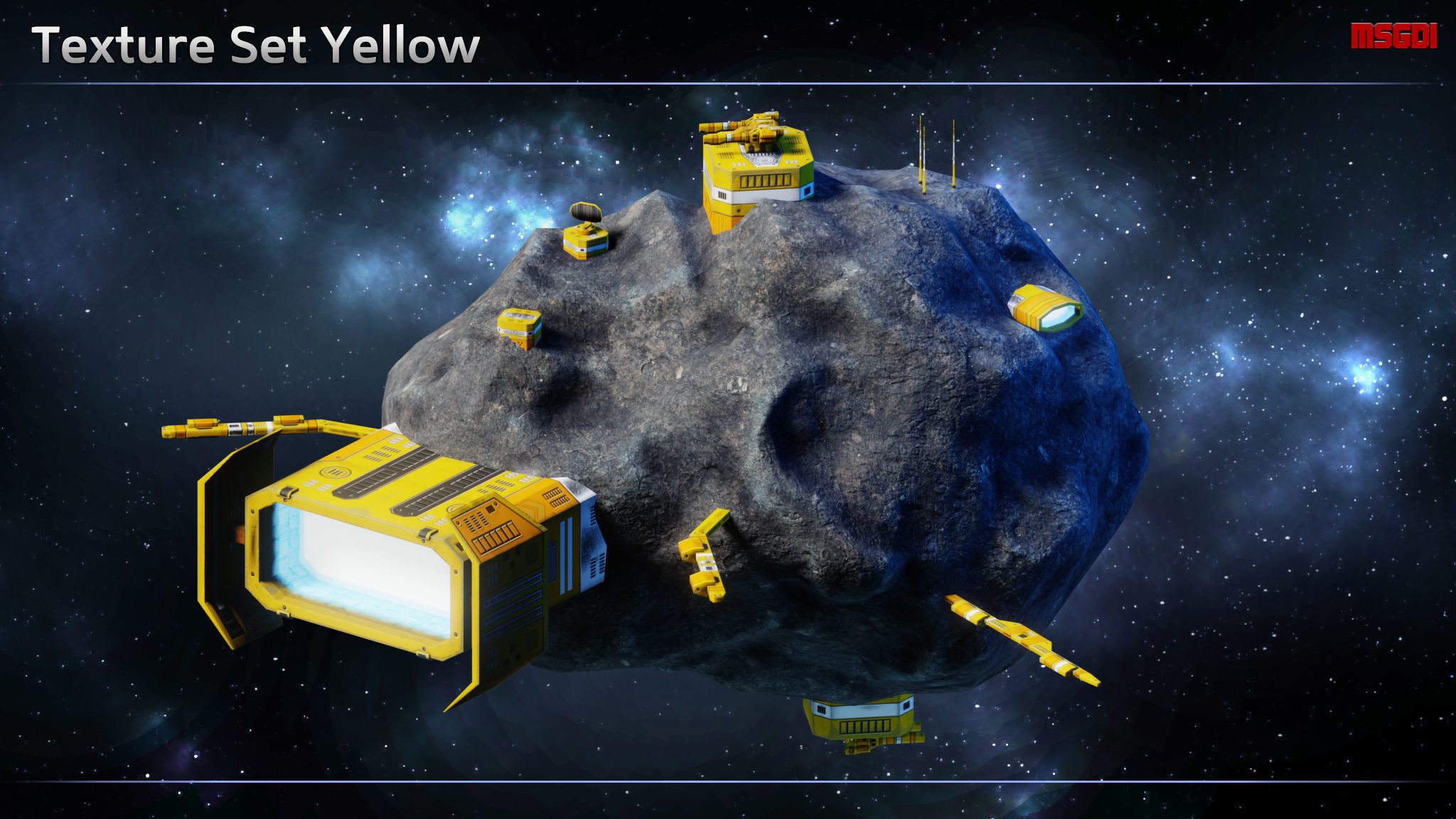 Modular Asteroid Base Low-poly 3D model_11