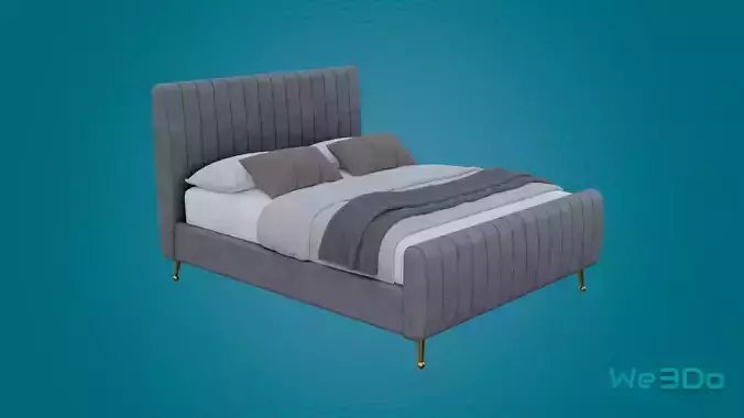 Bed with Upholstery Low-poly 3D model