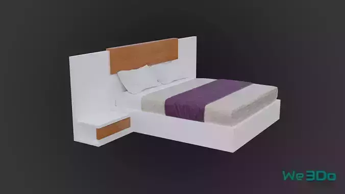 Wooden Bed Low-poly 3D model