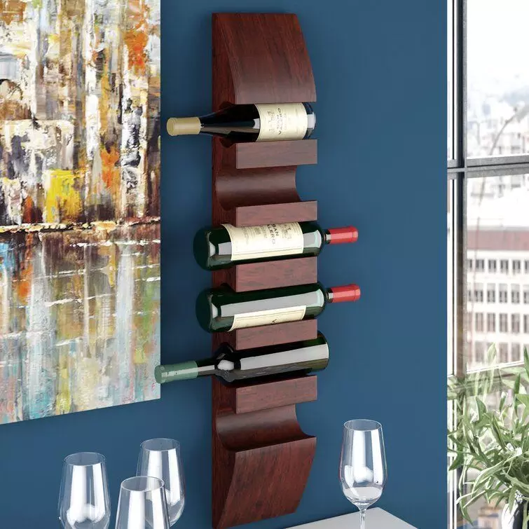 Wall Mounted Wine Bottle Rack in Cherry Wood Free 3D model