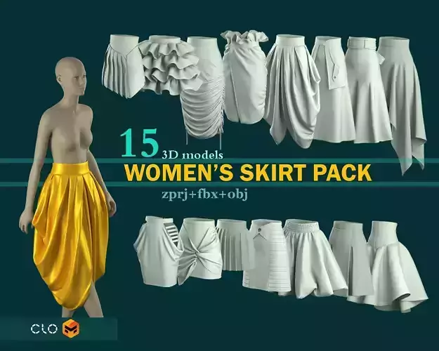  WOMENS SKIRT PACK CLO3D MD projects OBJ FBX