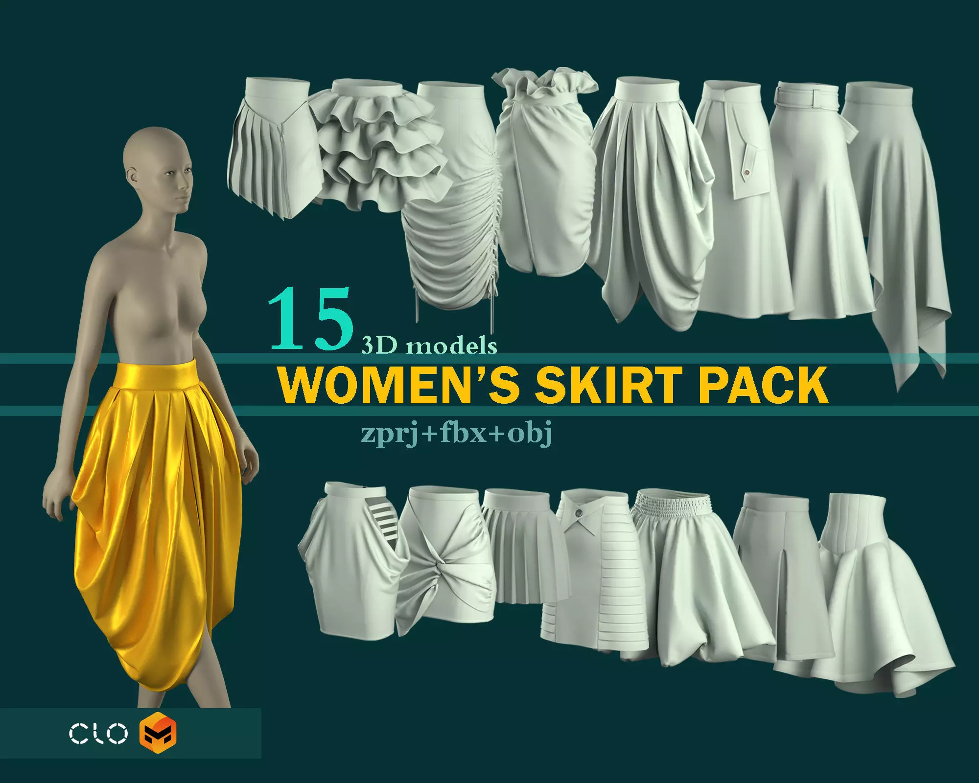 WOMENS SKIRT PACK CLO3D MD projects OBJ FBX 3D model