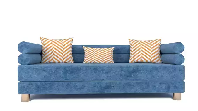 Velvet Sofa 3 seater Low-poly 3D model