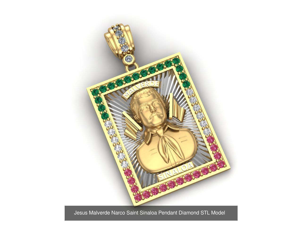4 Models - Jesus Malverde Narco Saint Sinaloa Pendant STL Model  3D Model Collection_2