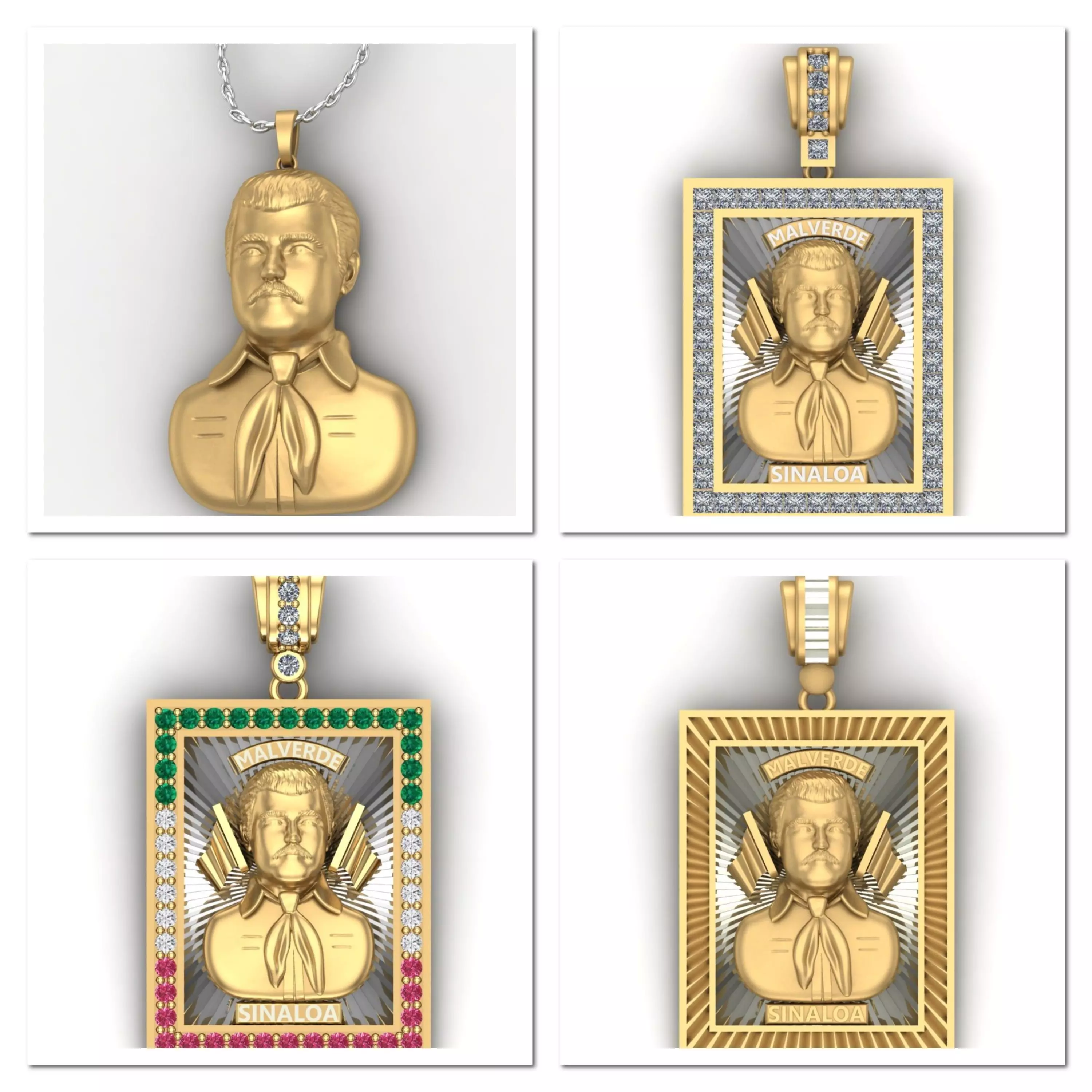 4 Models - Jesus Malverde Narco Saint Sinaloa Pendant STL Model  3D Model Collection_0
