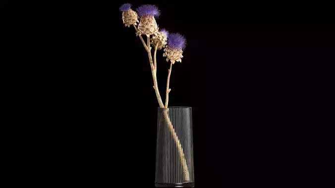Beautiful bouquet of thistle dried flowers in a glass vase 290