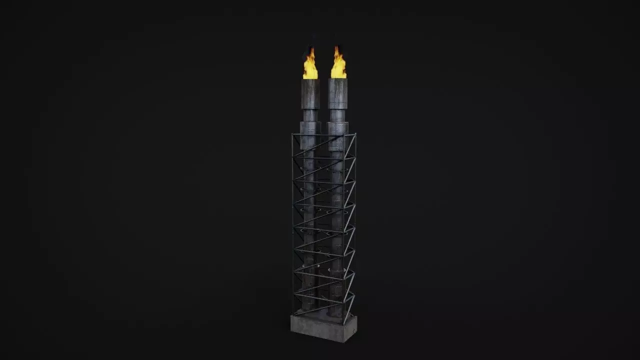 Industrial Chimney with animated fire Low-poly 3D model